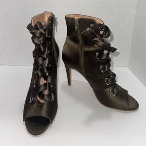 INC Lace-Up Ankle Boots Satin Peep Toe Stiletto Heel 7M Feminine Whimsigoth Y2K‎